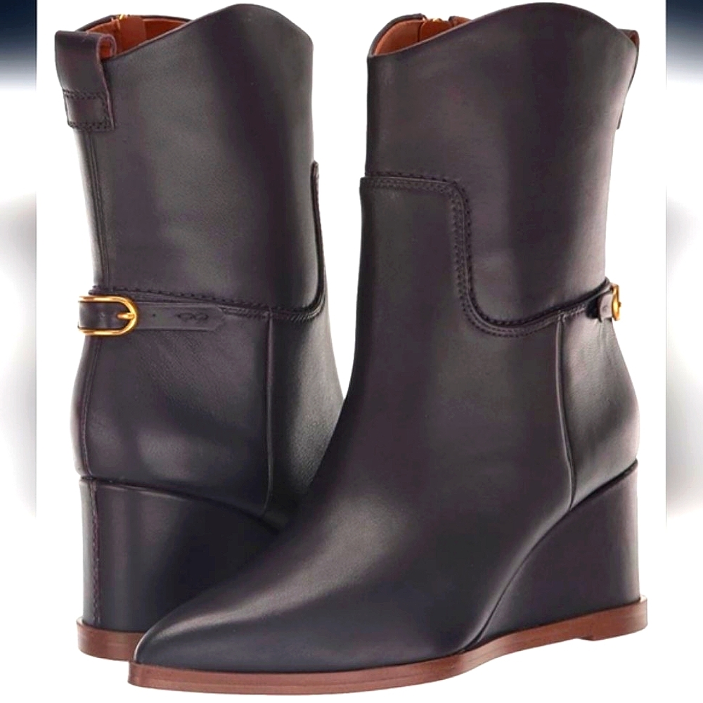 Franco Sarto Etta Purple Leather Wedge Boots